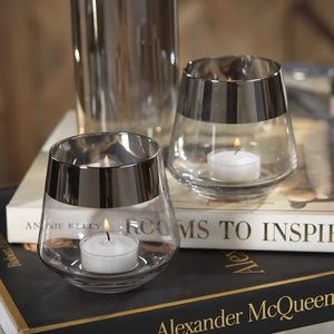 ZODAX 5- Piece Set  Black Luster Tealight / Votive Holders with Platinum Rim